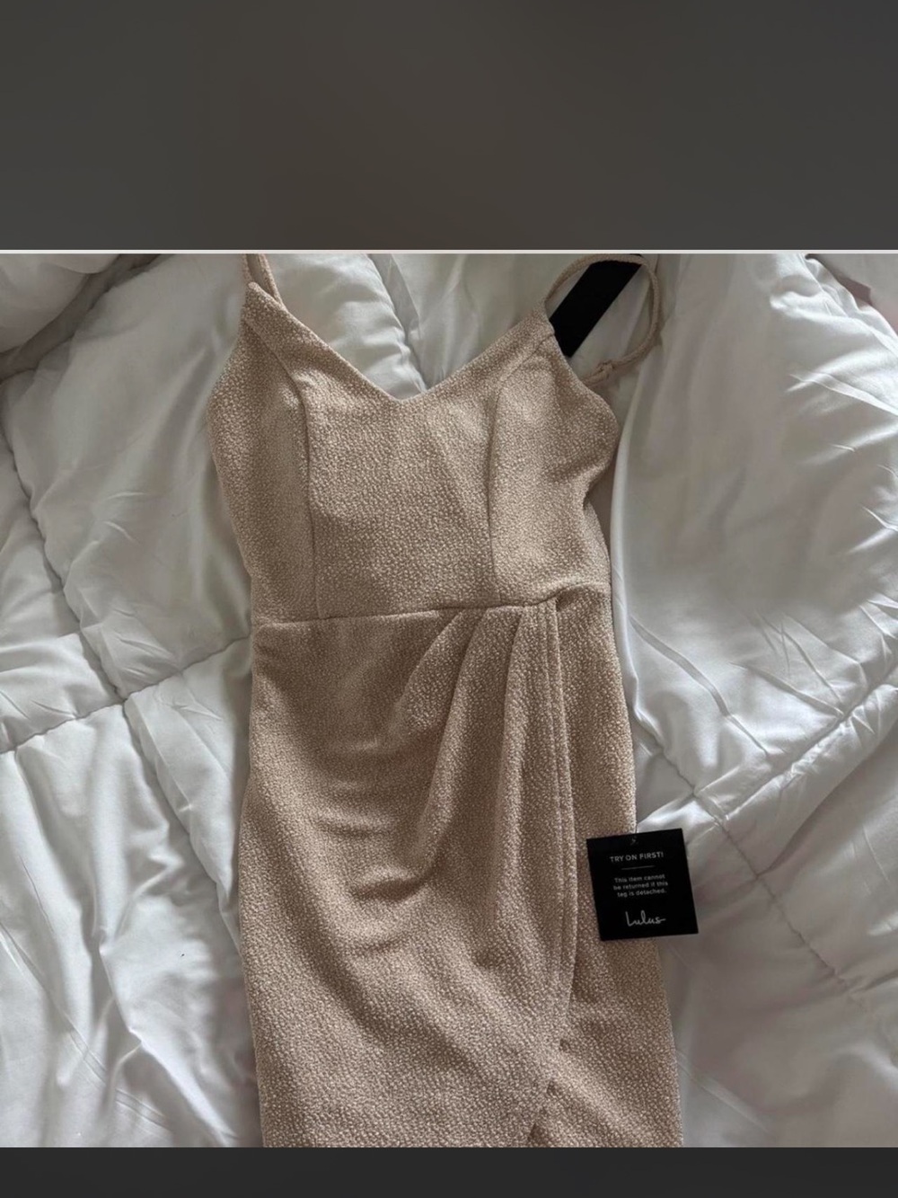 Lulu's Nude Textured V-Neck Midi Dress